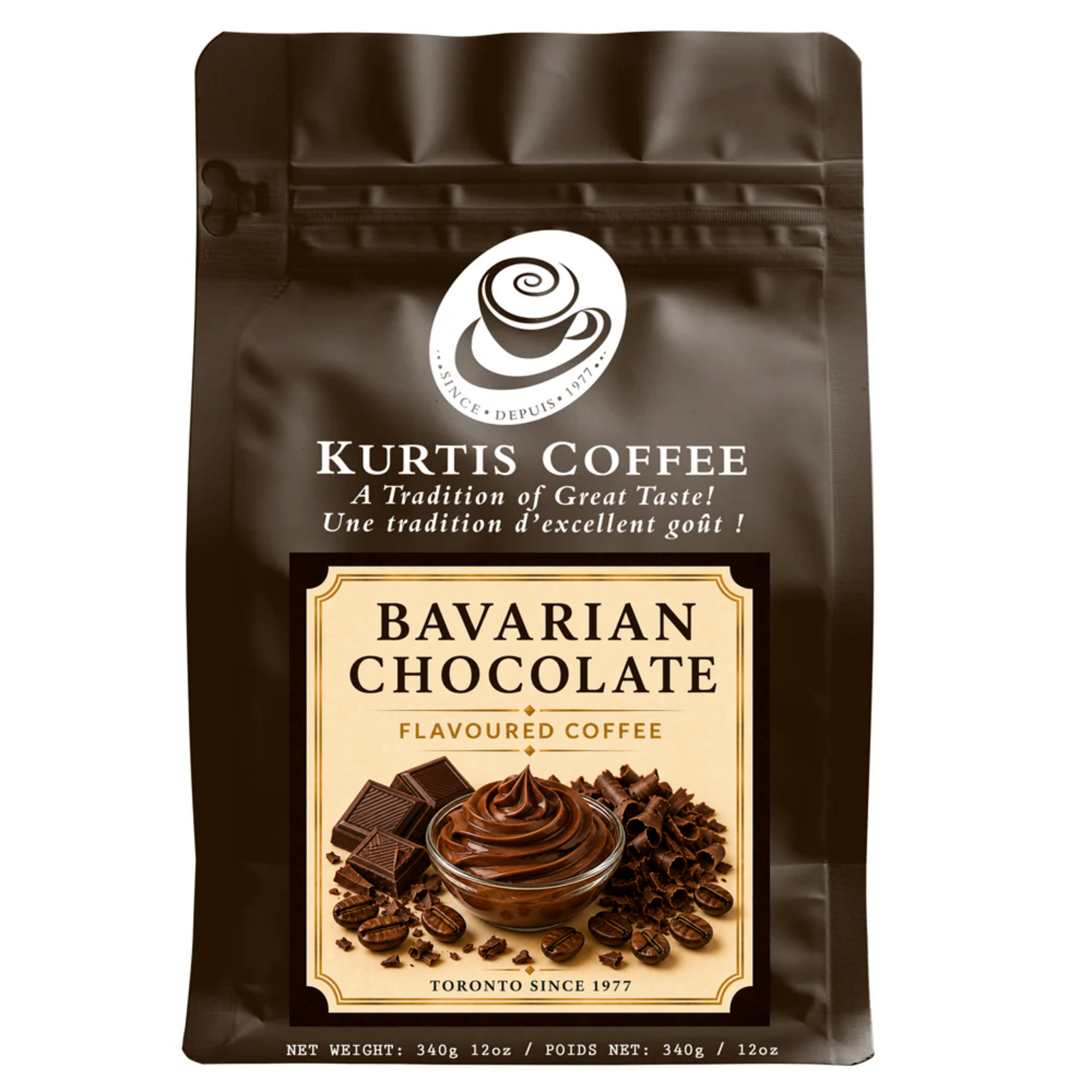 Kurtis Coffee Bavarian Chocolate flavoured coffee 340g brown bag