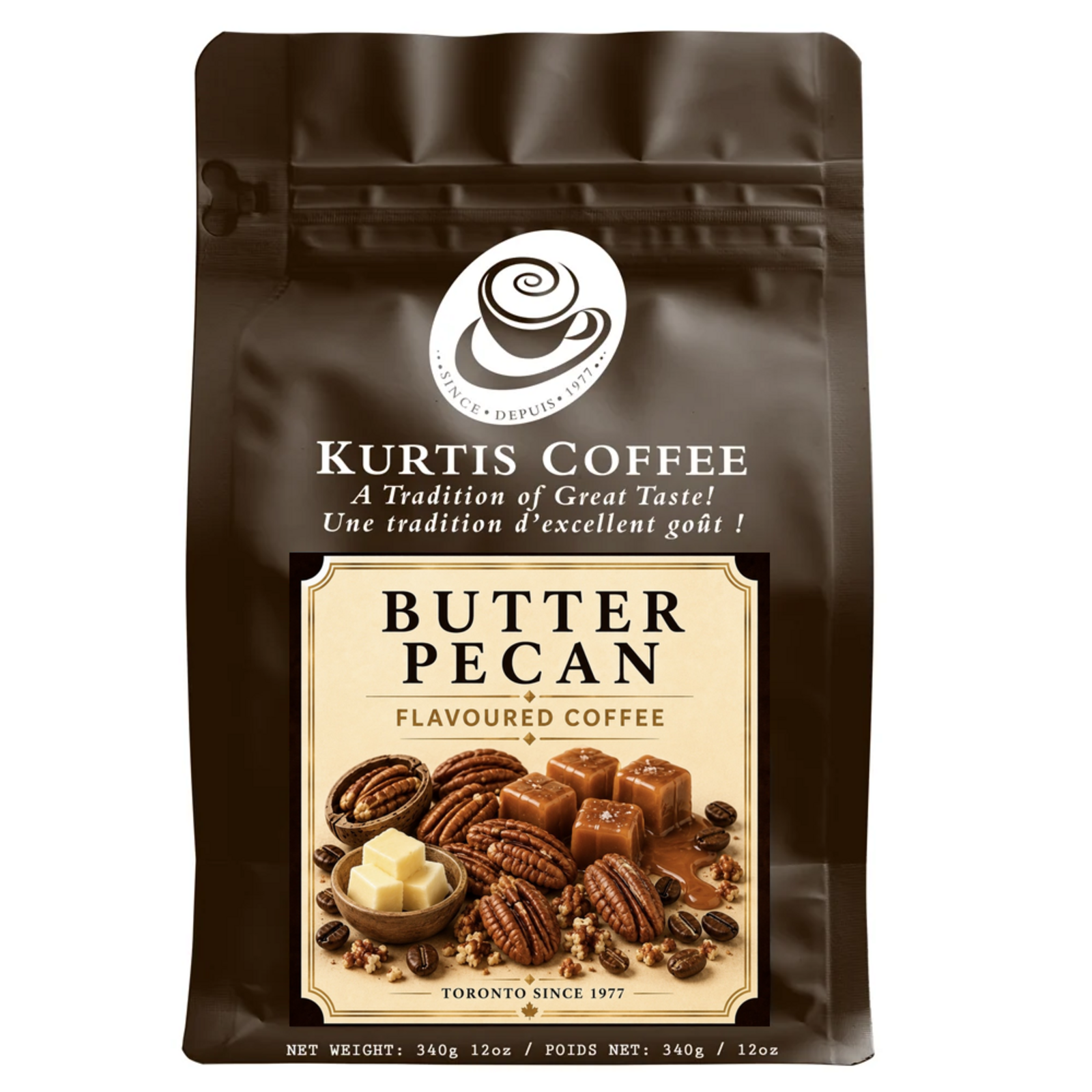Kurtis Coffee Butter Pecan flavoured coffee 340g brown bag