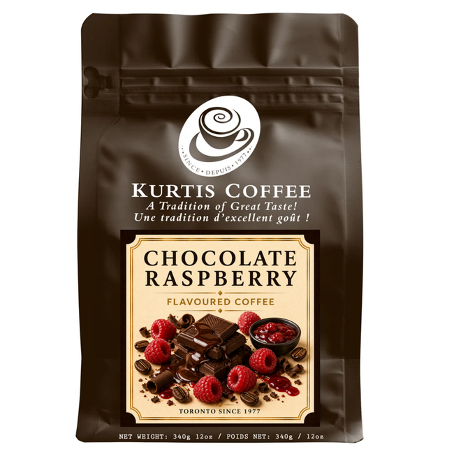 Kurtis Coffee Chocolate Raspberry flavoured coffee 340g brown bag