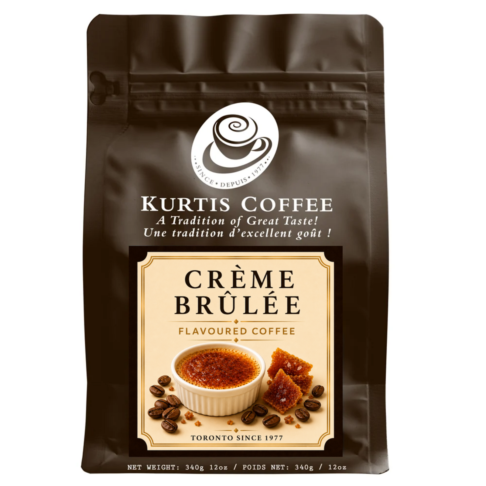 Kurtis Coffee Crème Brûlée flavoured coffee 340g brown bag