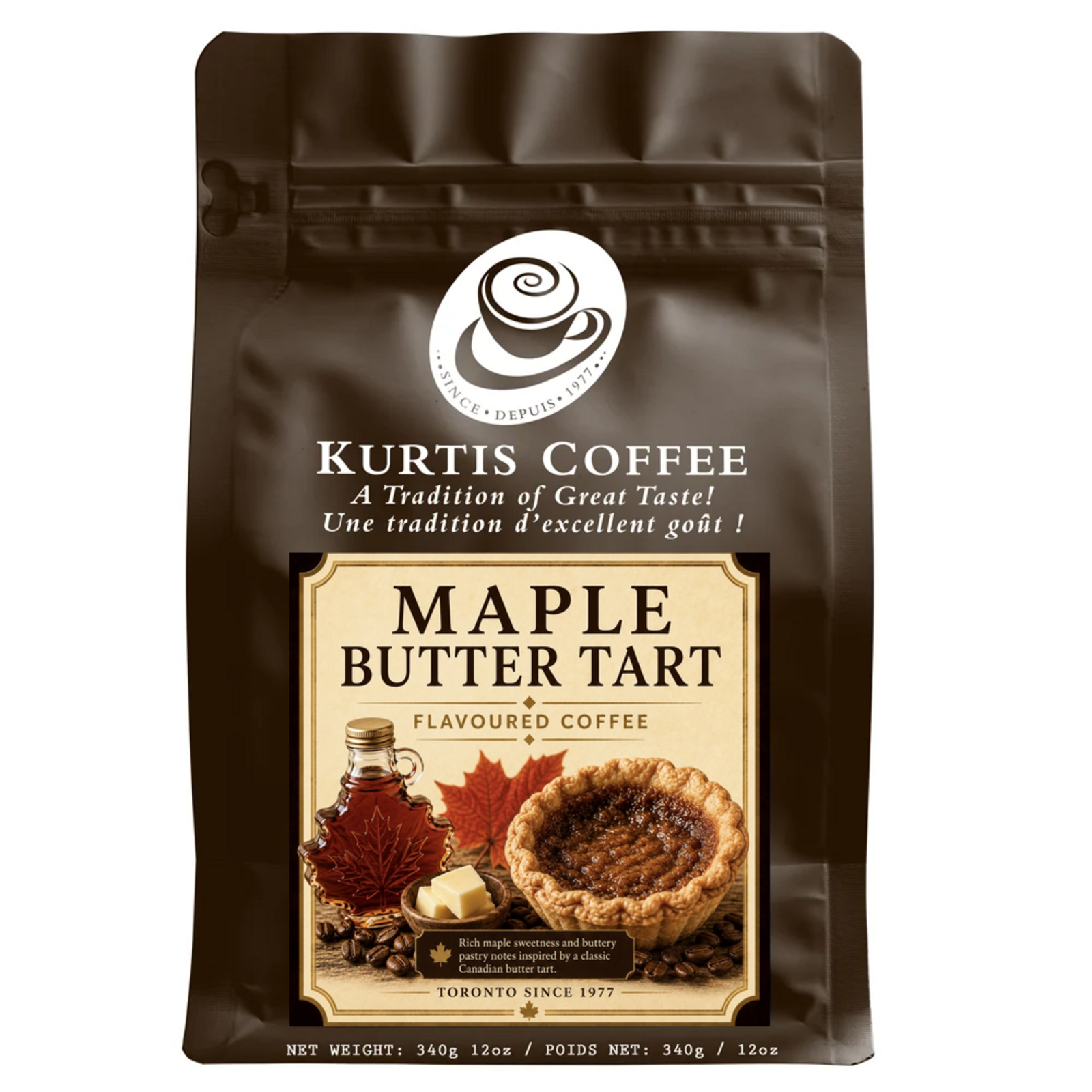 Kurtis Coffee Maple Butter Tart flavoured coffee 340g brown bag